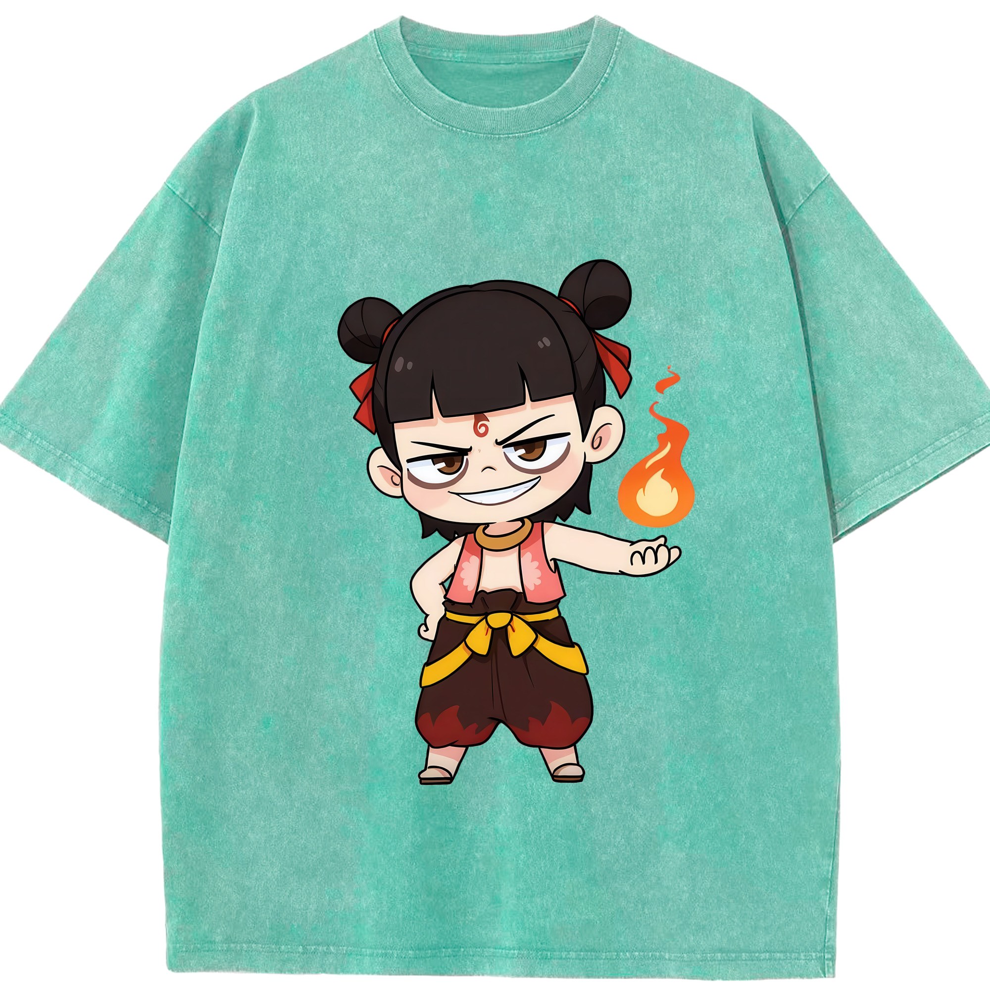（画像用） Ne Zha 2 ナタ 魔童の大暴れ 綿100% ヴィンテージ風 半袖Tシャツ（フロントプリント）